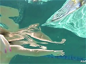 big-titted blondes Alix and Cherie go thin dipping